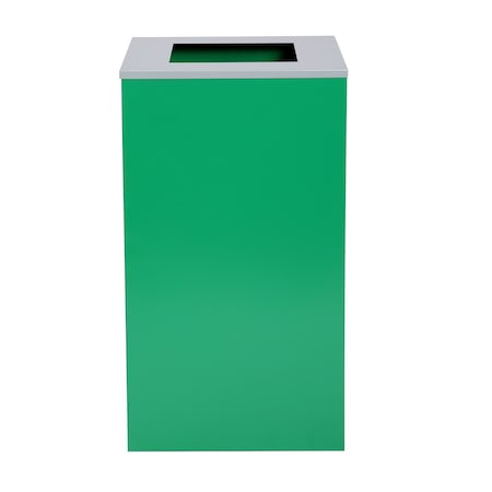 Square Recycling Gin, 29 Gallons, Green Can, Square Opening Lid